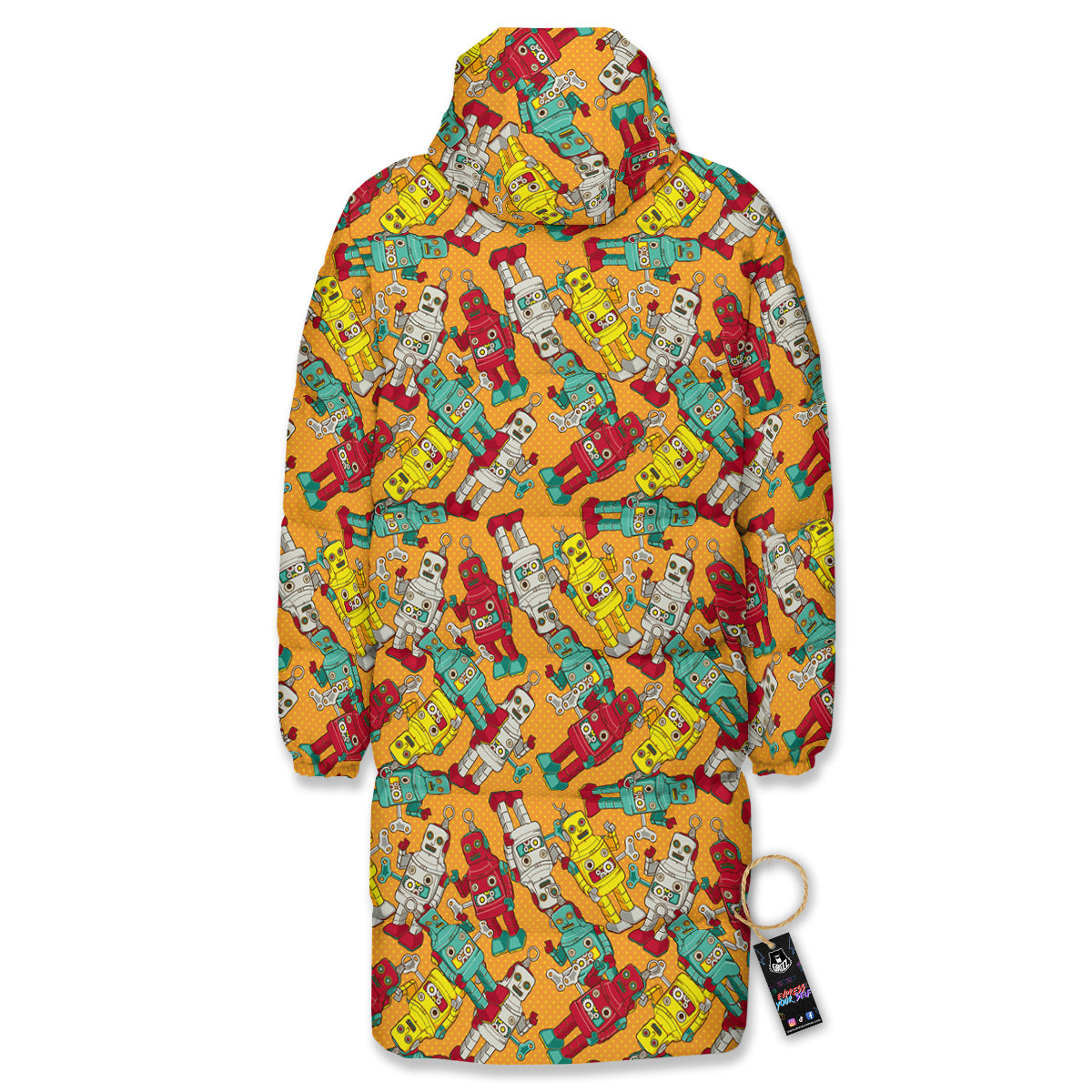 Robot Toy Vintage Print Pattern Long Down Jacket-grizzshop