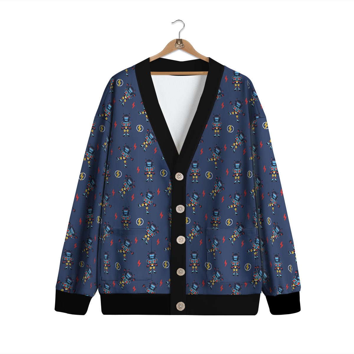 Robot Vintage Print Pattern Cardigan-grizzshop