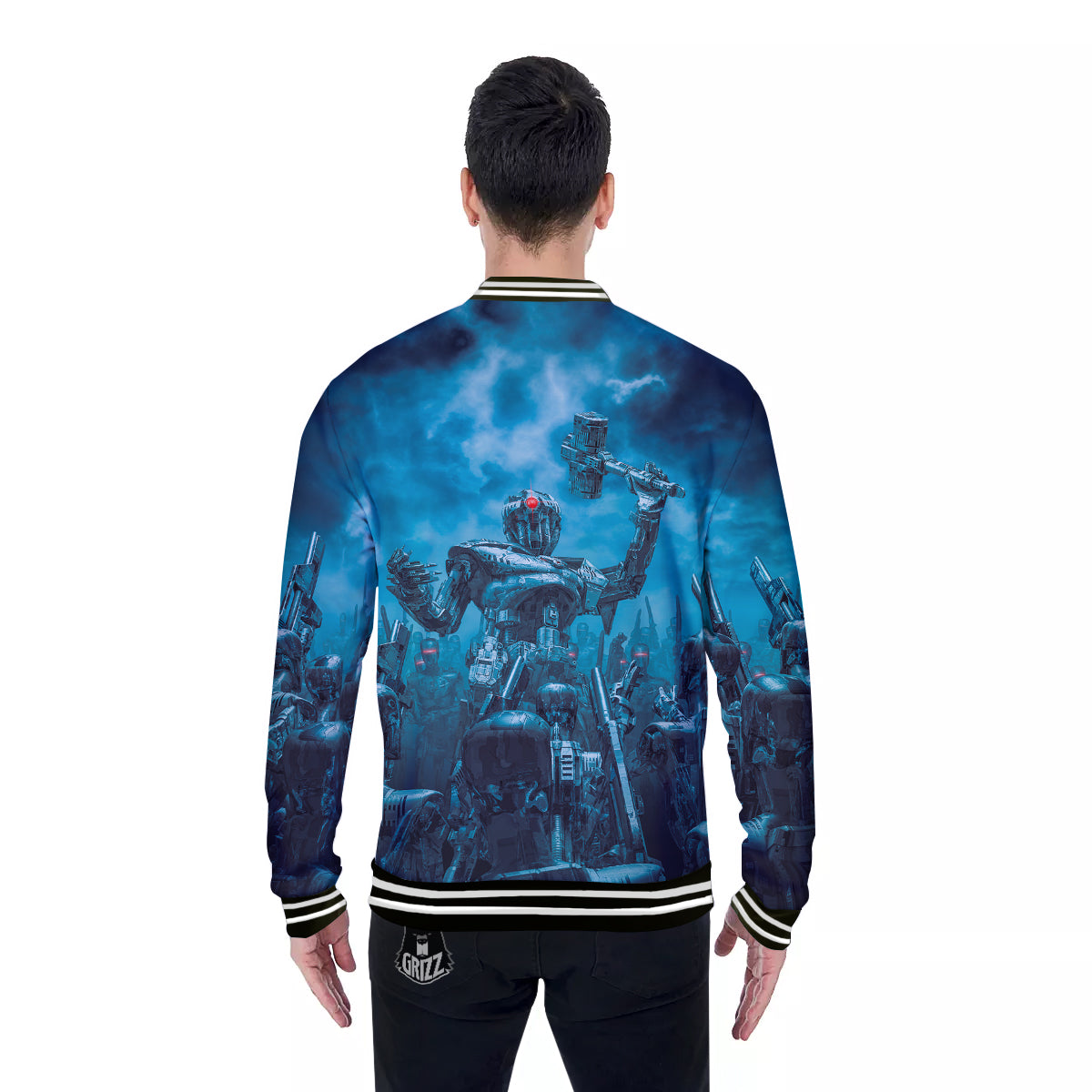 Robot War Print Baseball Jacket-grizzshop