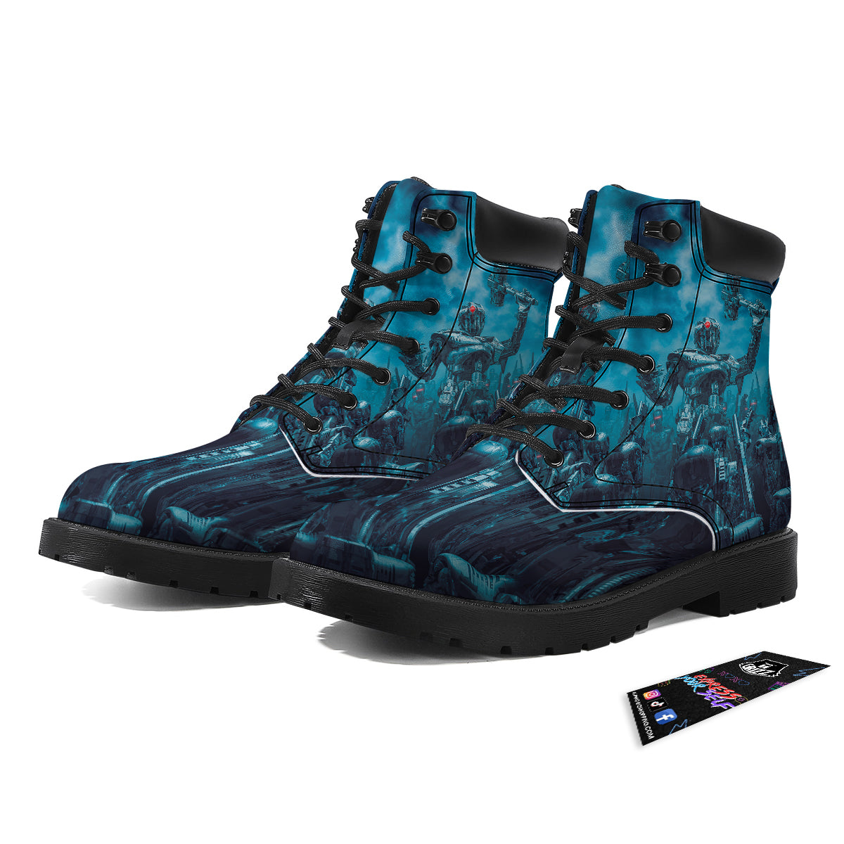 Robot War Print Boots-grizzshop