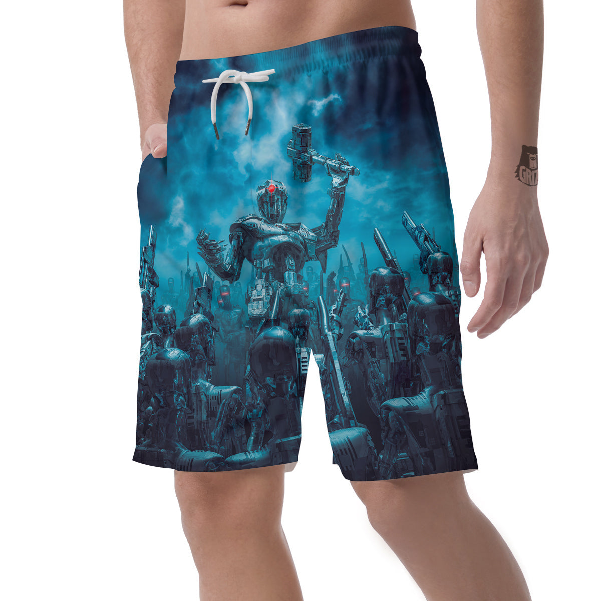 Robot War Print Men's Shorts-grizzshop