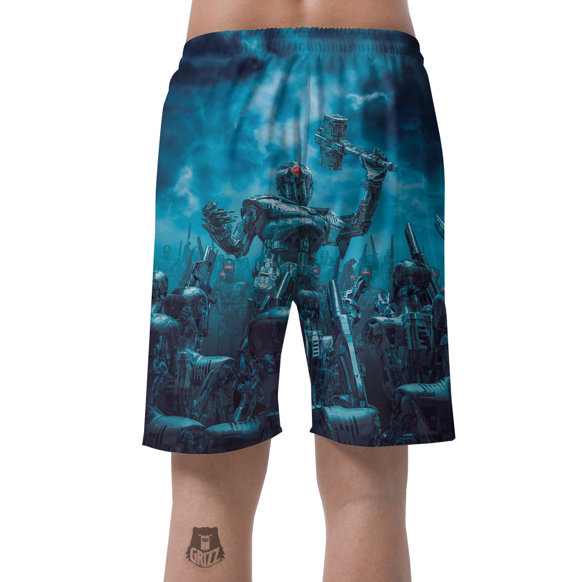 Robot War Print Men's Shorts-grizzshop