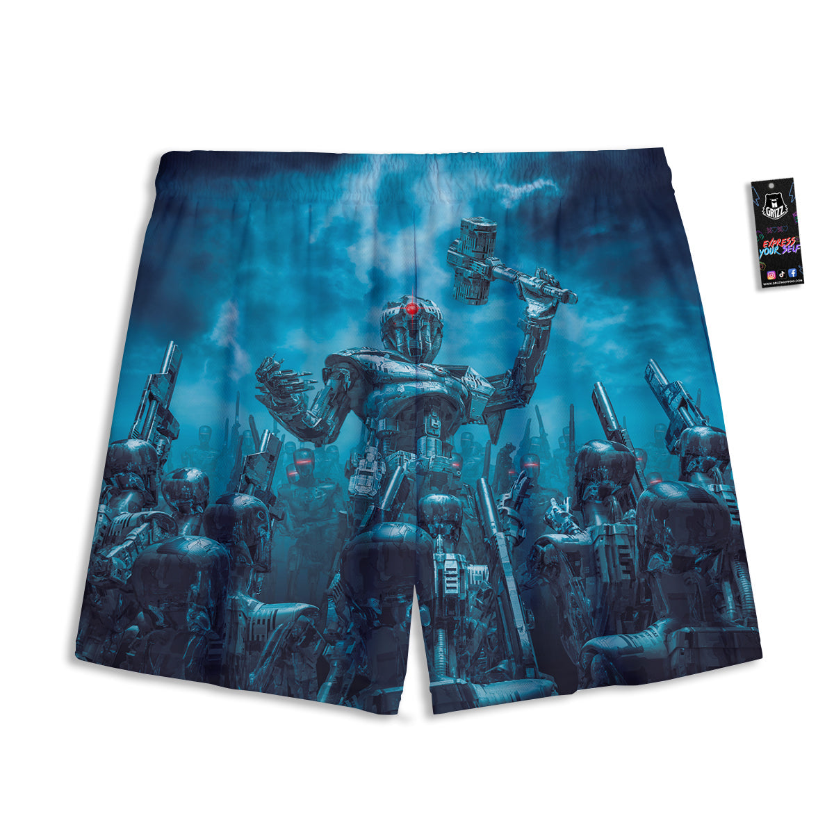 Robot War Print Mesh Shorts-grizzshop