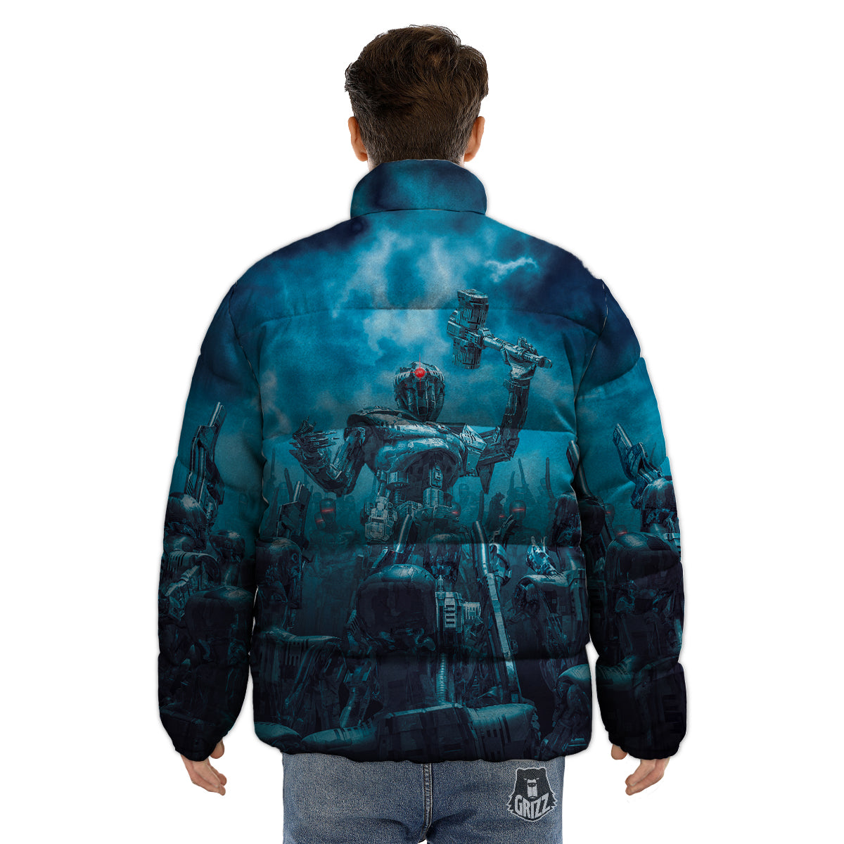 Robot War Print Puffer Jacket-grizzshop