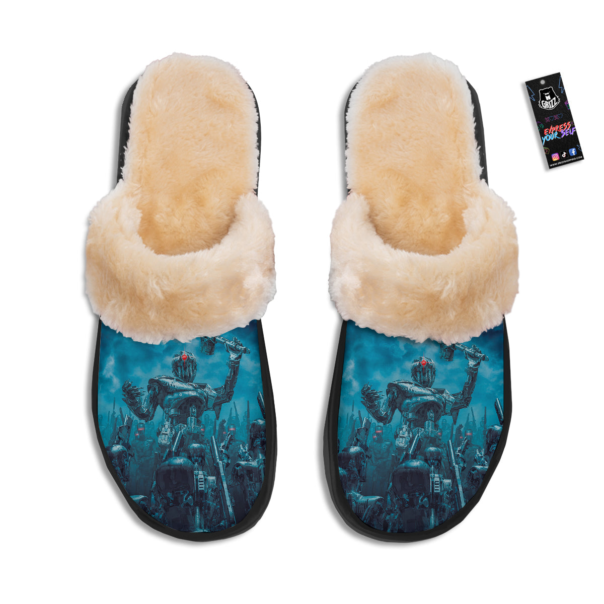 Robot War Print Slippers-grizzshop
