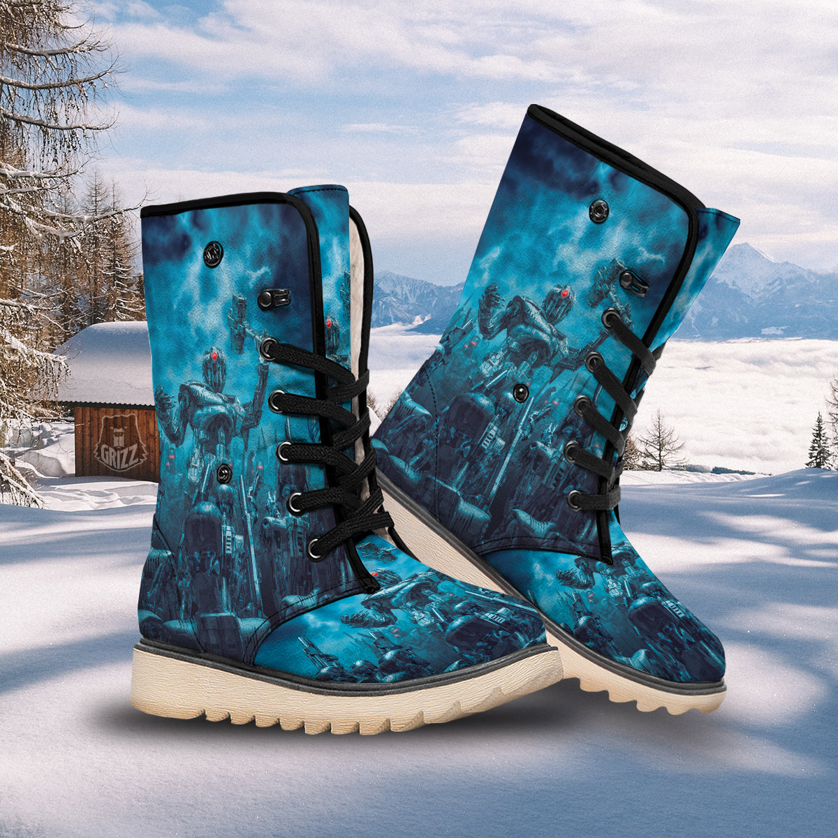 Robot War Print Snow Boots-grizzshop