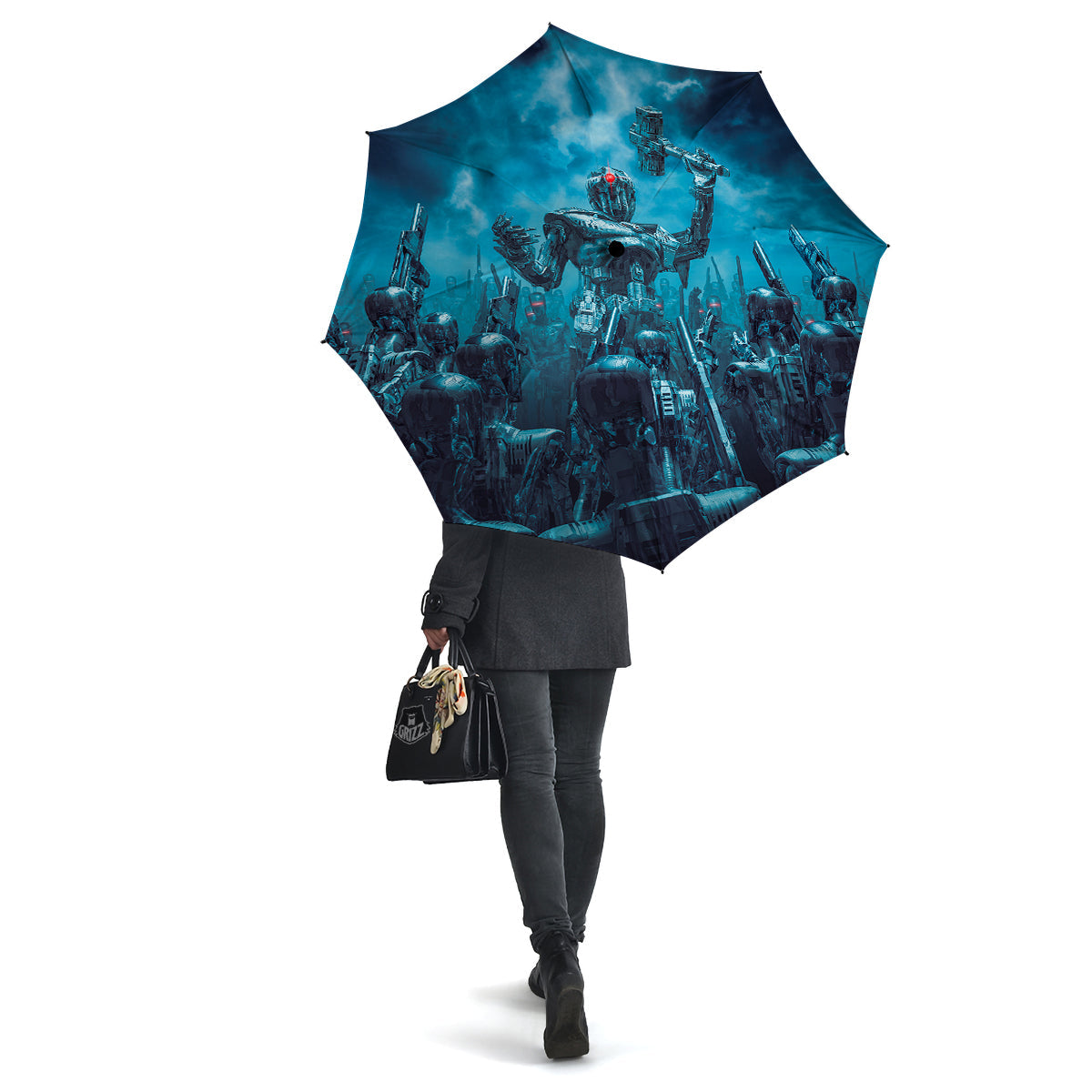 Robot War Print Umbrella-grizzshop