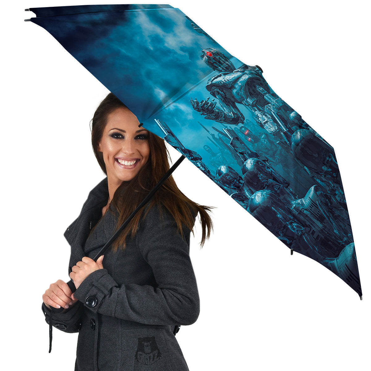 Robot War Print Umbrella-grizzshop
