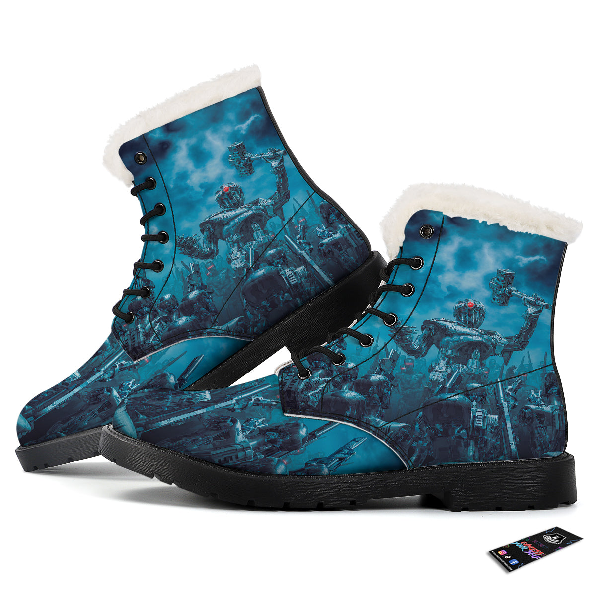 Robot War Print Winter Boots-grizzshop