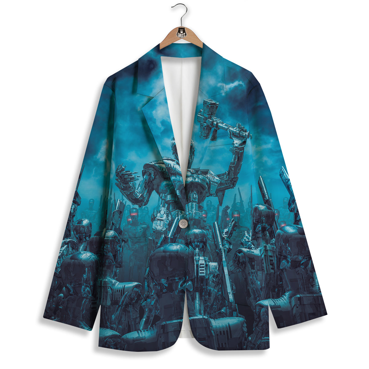 Robot War Print Women's Blazer-grizzshop