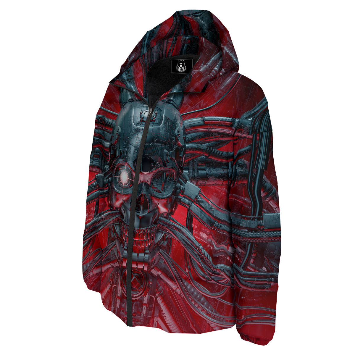 Robotic Skull Print Down Jacket-grizzshop