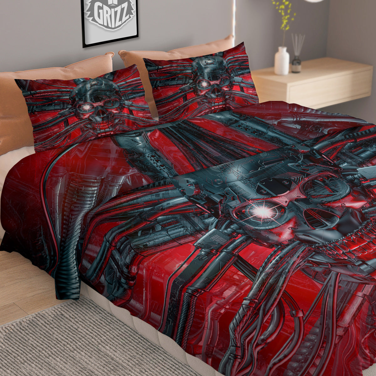 Robotic Skull Print Duvet Cover Bedding Set