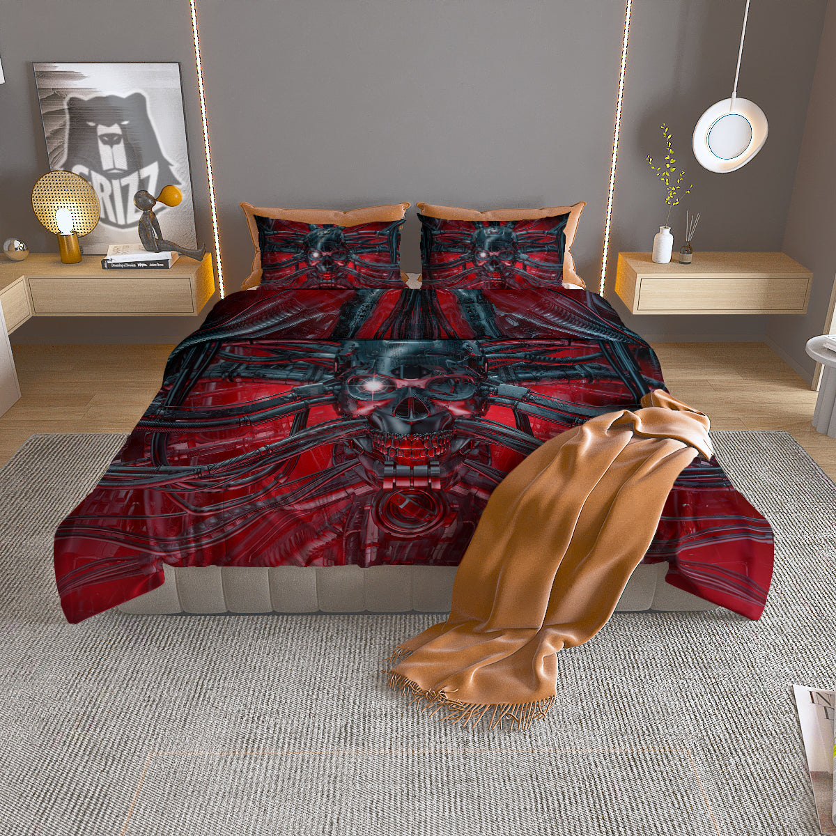 Robotic Skull Print Duvet Cover Bedding Set