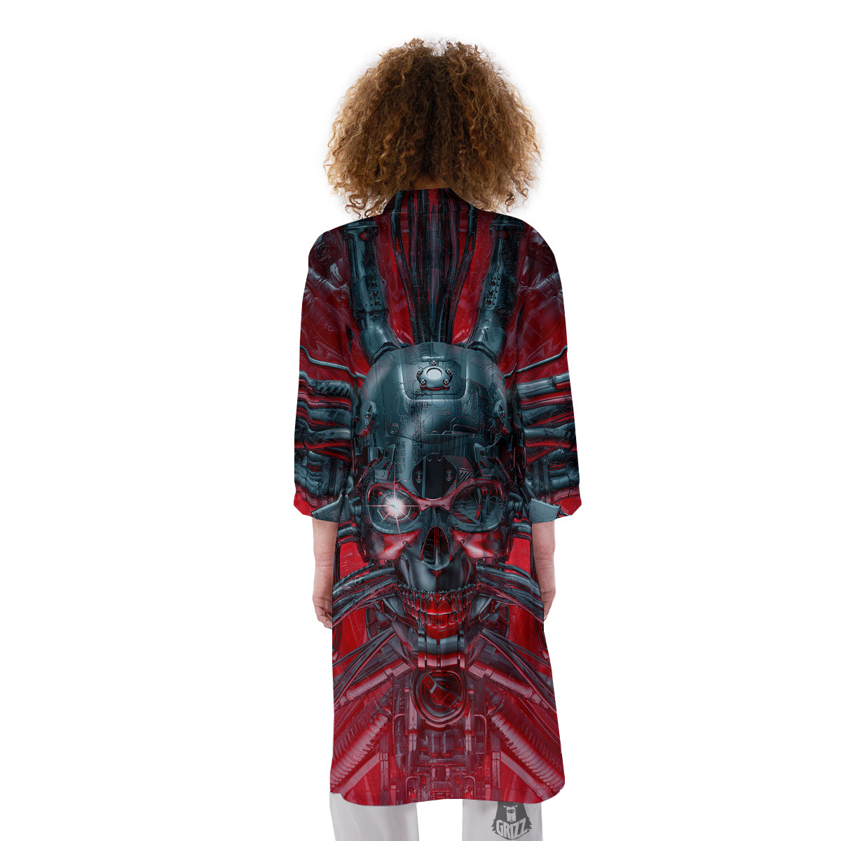 Robotic Skull Print Kimono-grizzshop