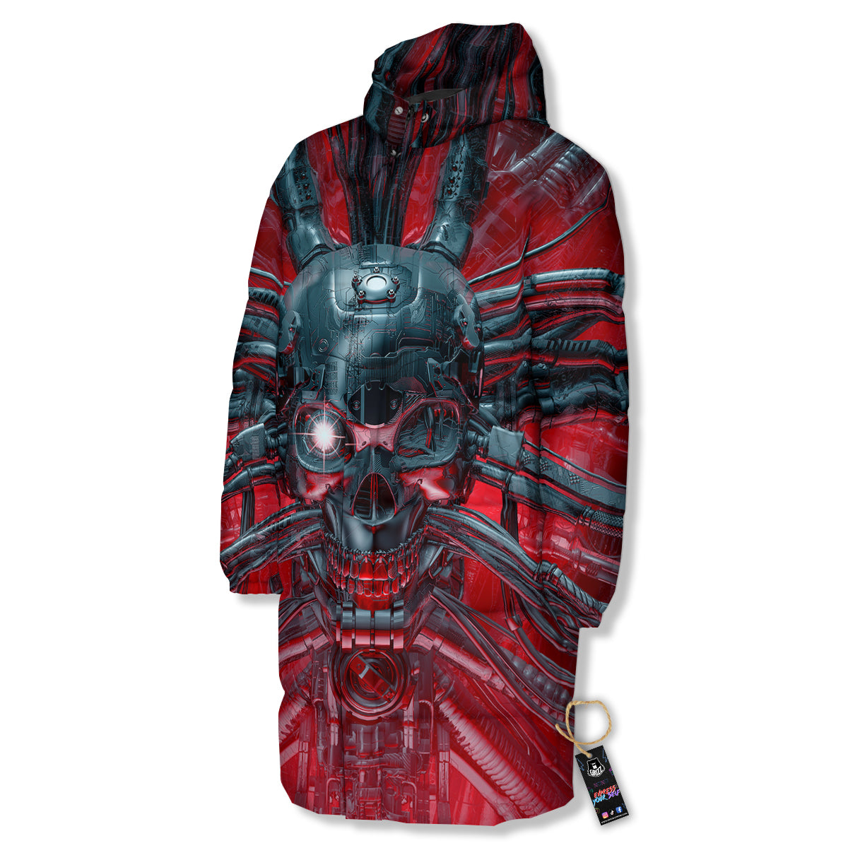 Robotic Skull Print Long Down Jacket-grizzshop