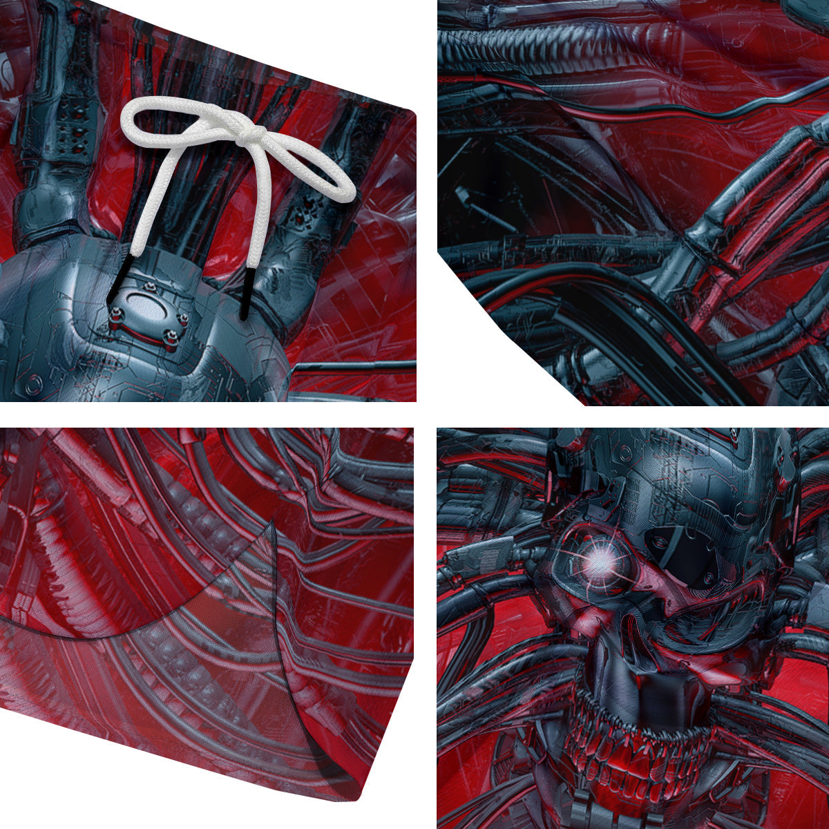 Robotic Skull Print Men's Running Shorts-grizzshop