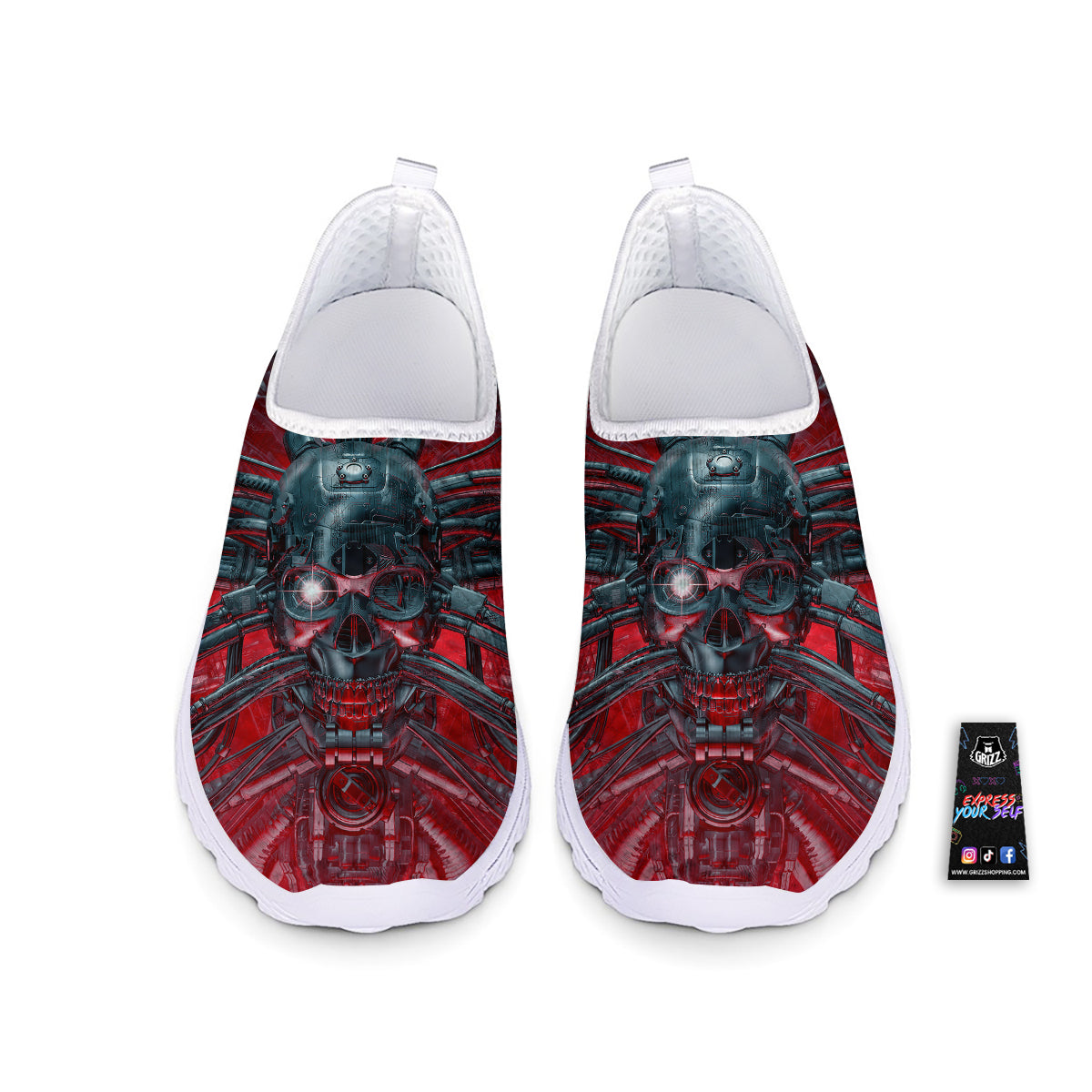 Robotic Skull Print Nurse Shoes-grizzshop
