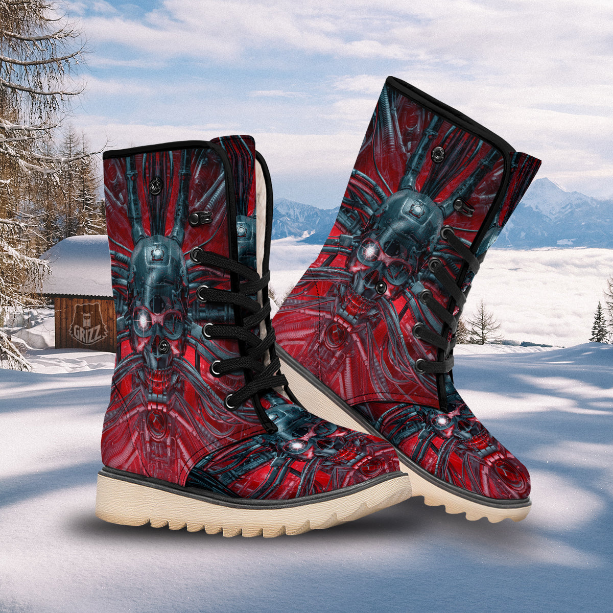 Robotic Skull Print Snow Boots-grizzshop