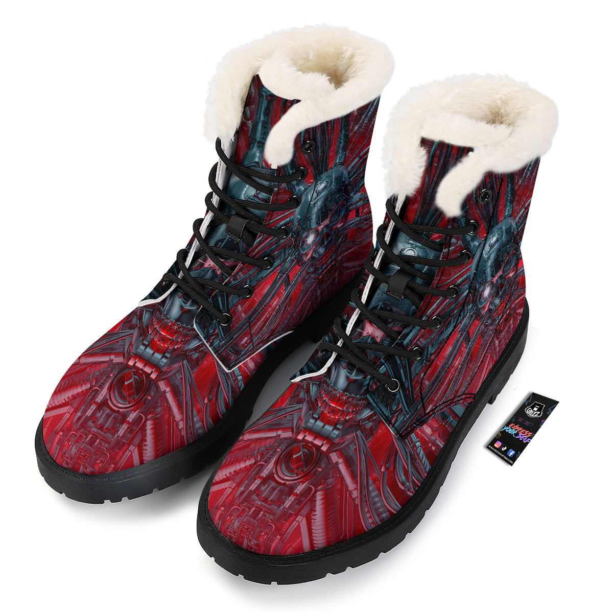 Robotic Skull Print Winter Boots-grizzshop