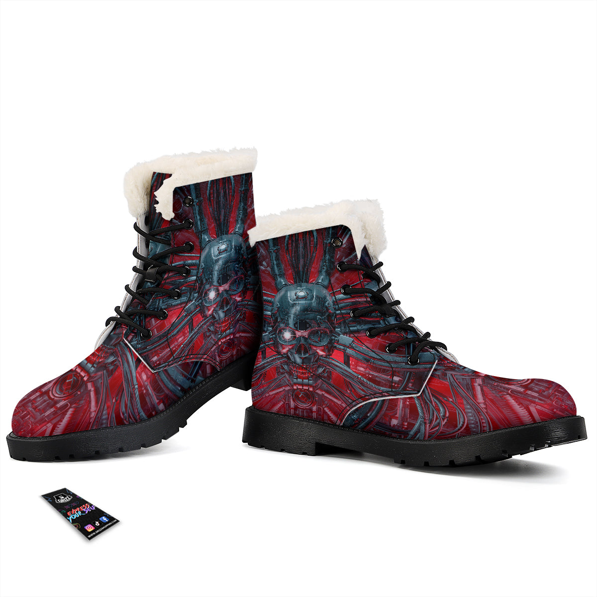 Robotic Skull Print Winter Boots-grizzshop