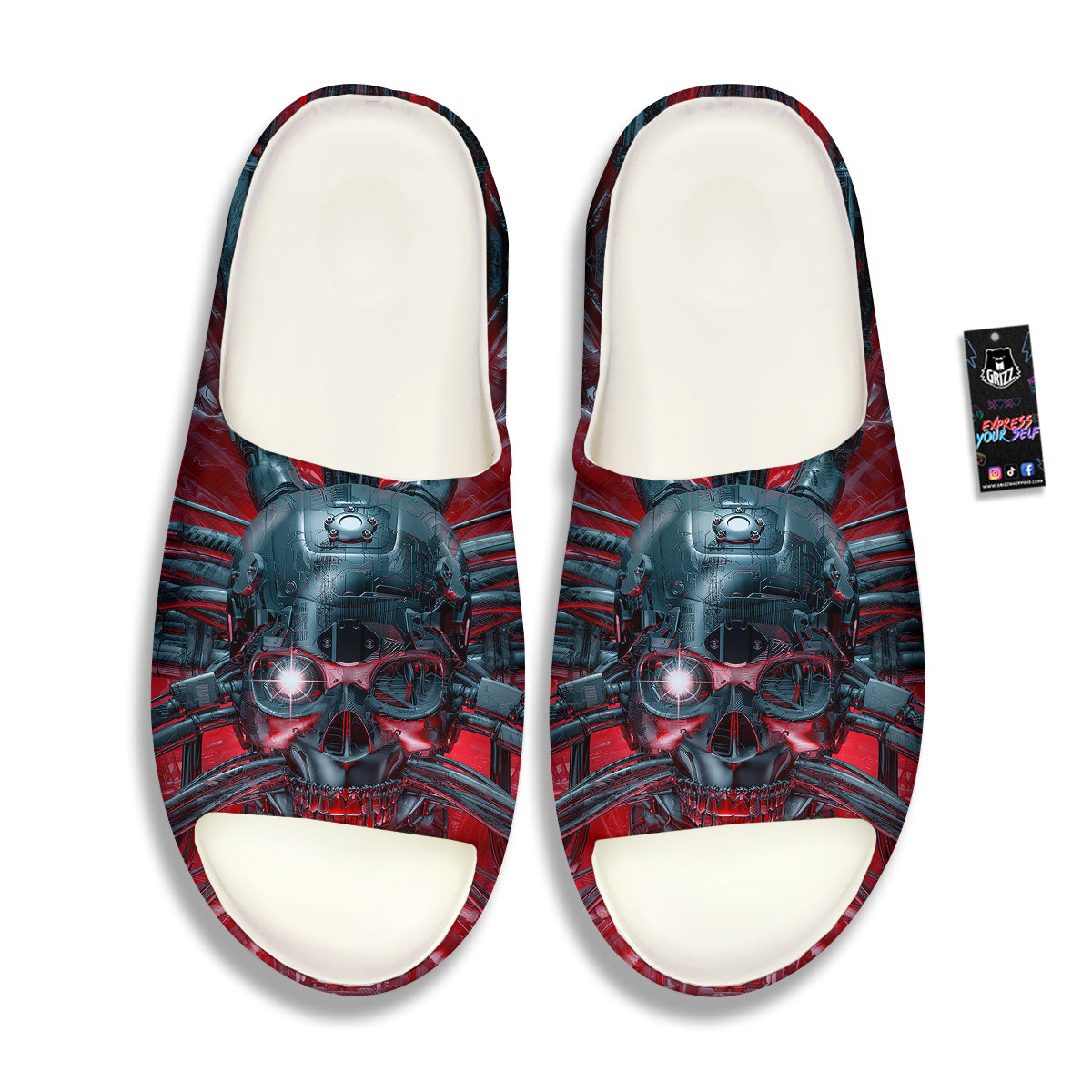 Robotic Skull Print Sandals-grizzshop
