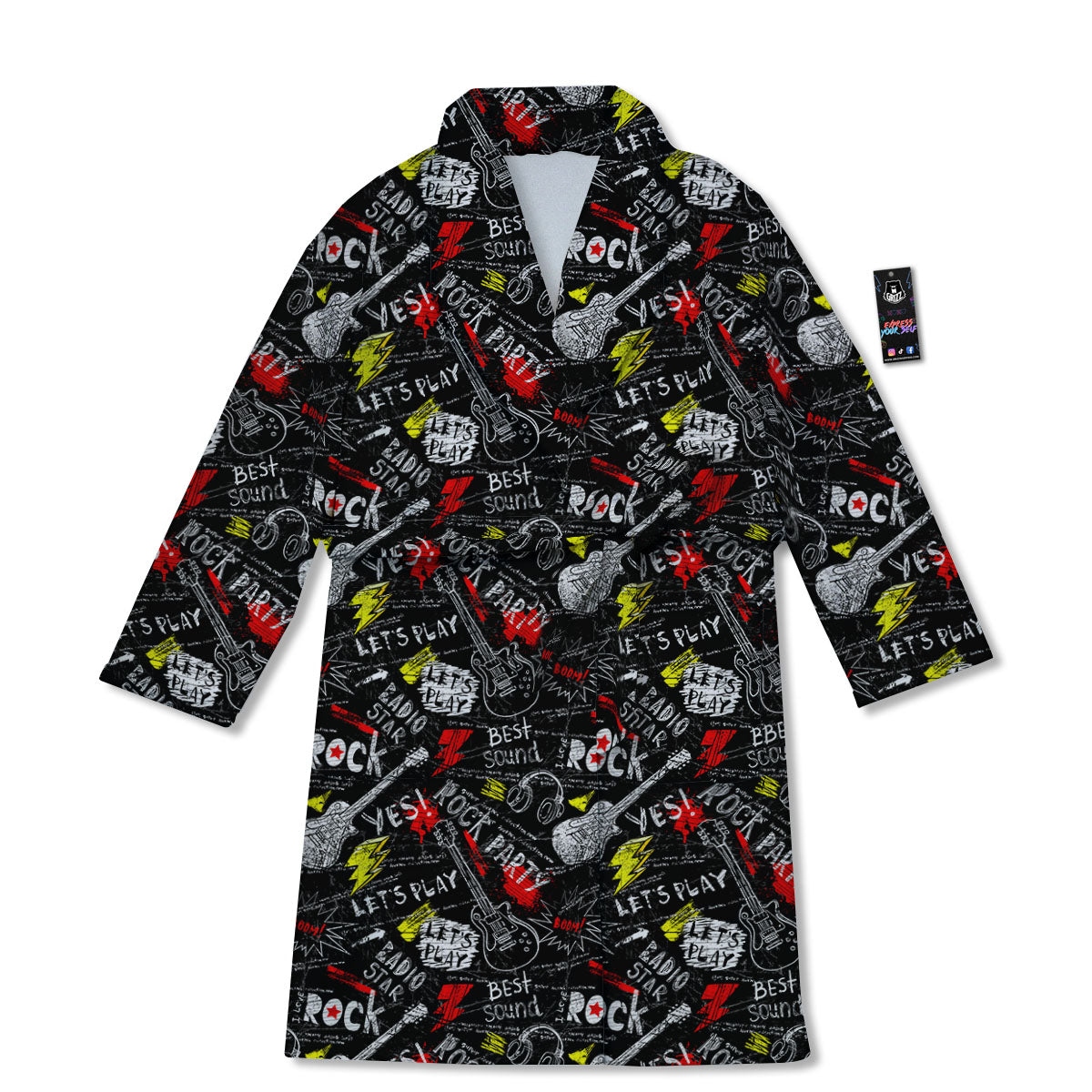 Rock And Roll Grunge Print Pattern Bathrobe-grizzshop