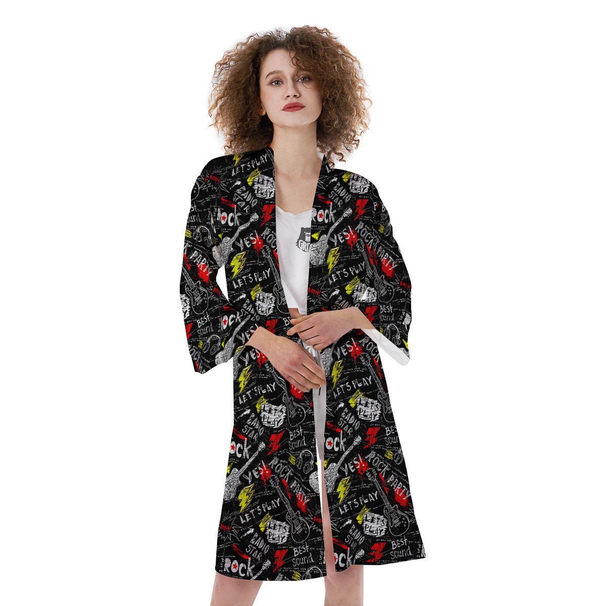 Rock And Roll Grunge Print Pattern Kimono-grizzshop