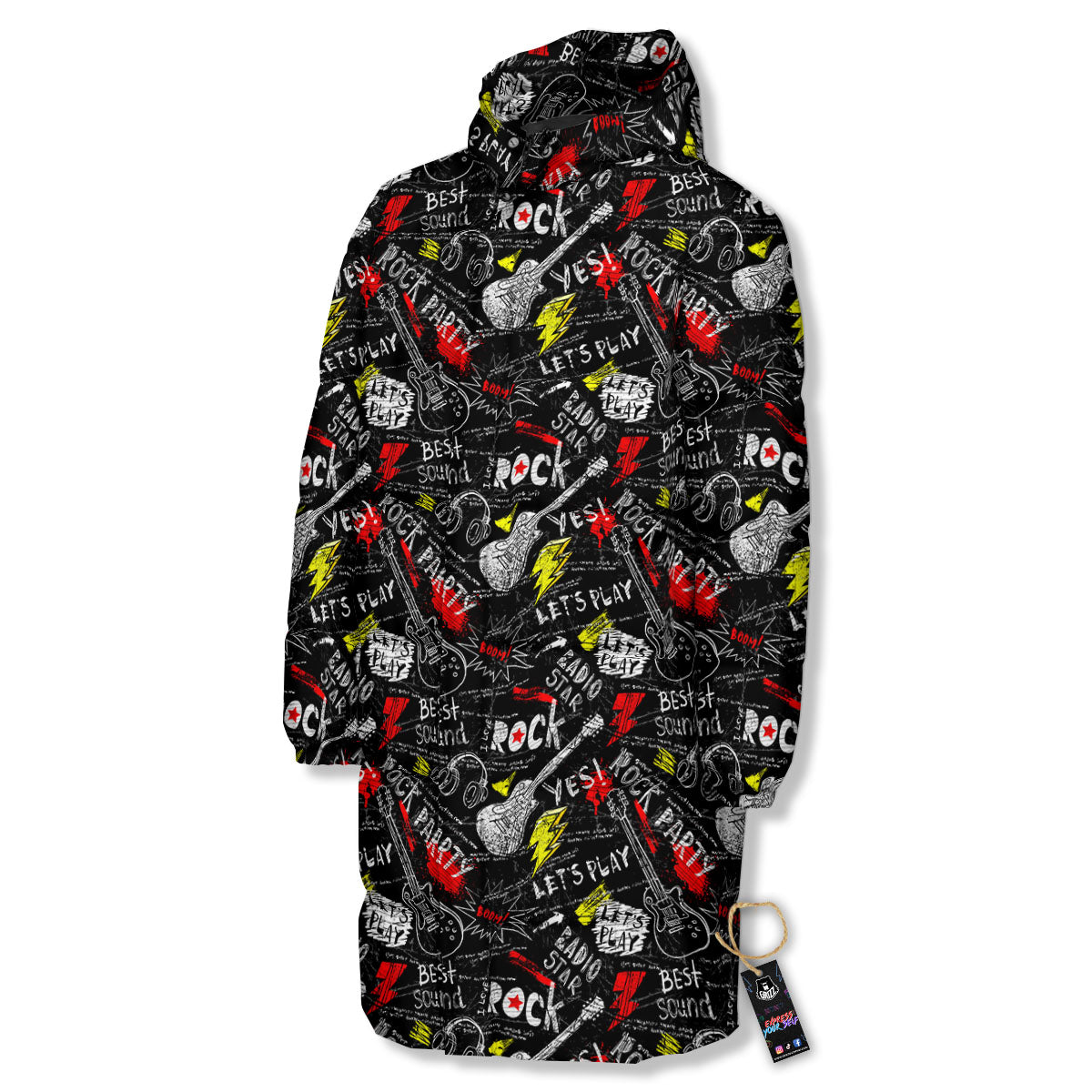 Rock And Roll Grunge Print Pattern Long Down Jacket-grizzshop