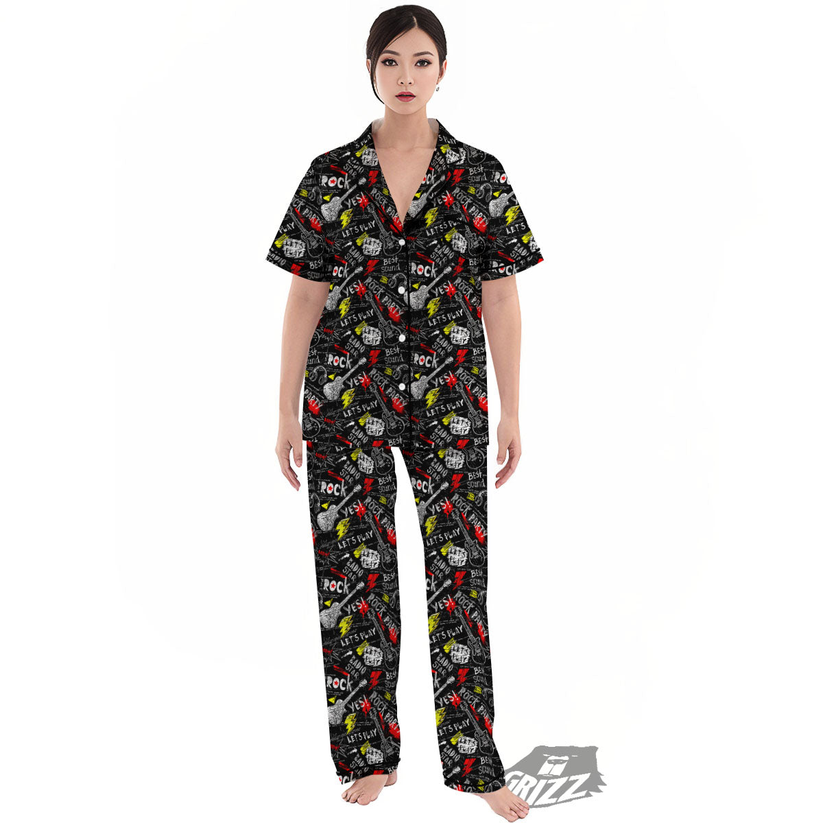 Rock And Roll Grunge Print Pattern Women's Pajamas Set-grizzshop