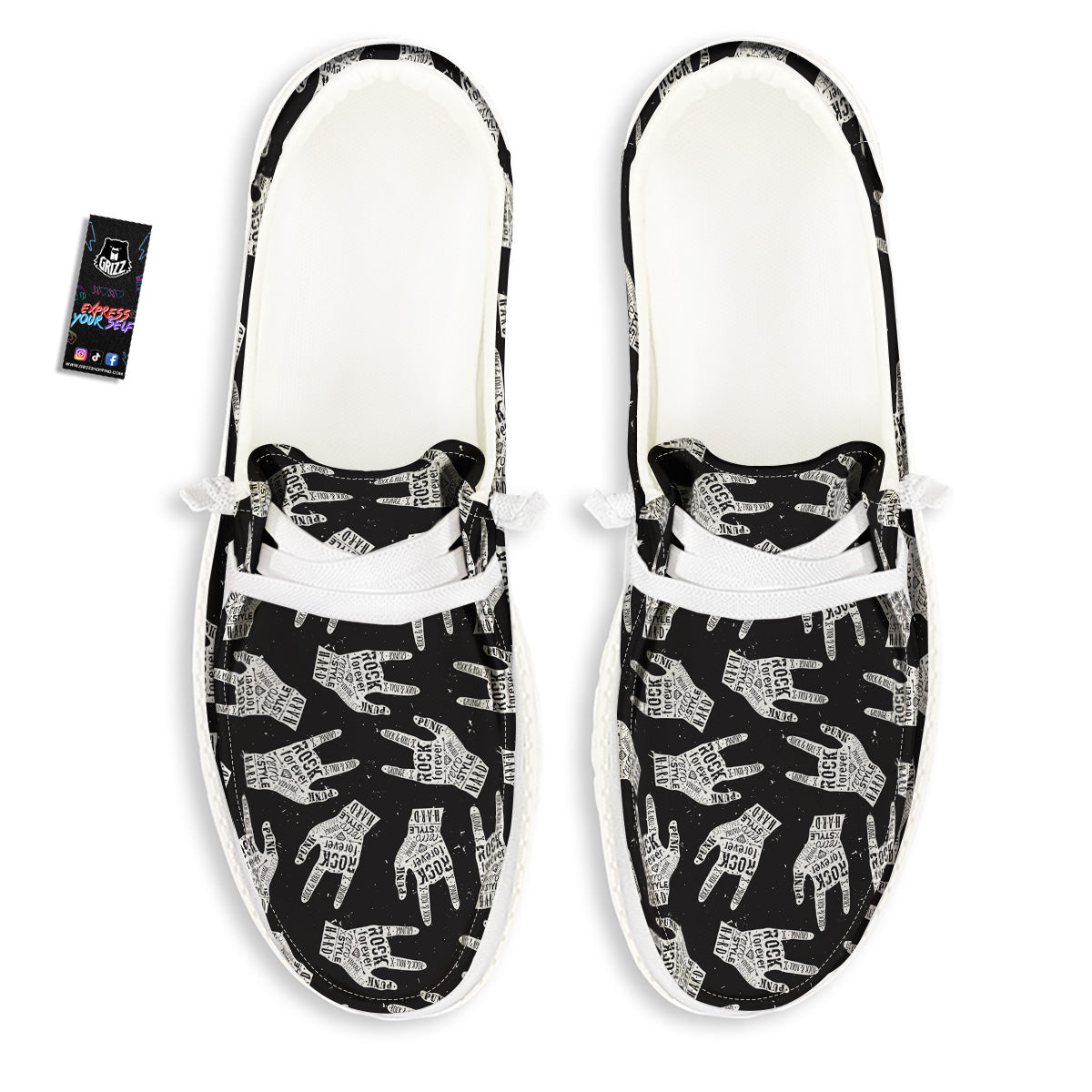 Rock And Roll Vintage Style Print Pattern White Loafers-grizzshop