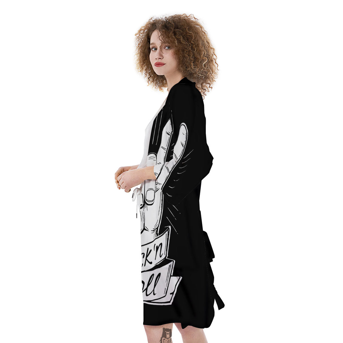 Rock And Roll White And Black Print Kimono-grizzshop