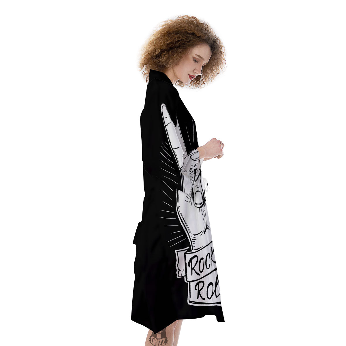 Rock And Roll White And Black Print Kimono-grizzshop
