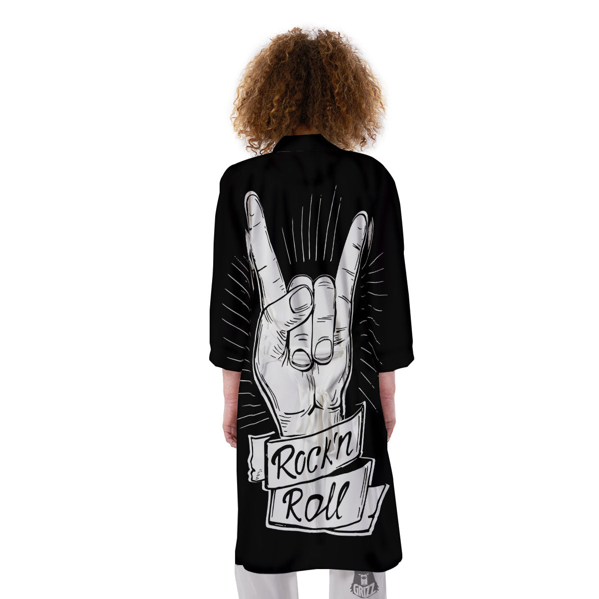 Rock And Roll White And Black Print Kimono-grizzshop
