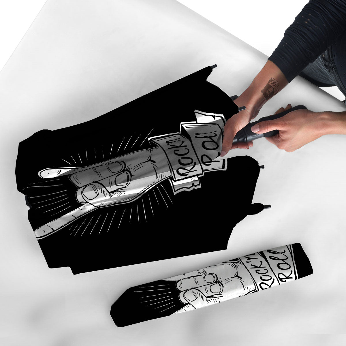 Rock And Roll White And Black Print Umbrella-grizzshop