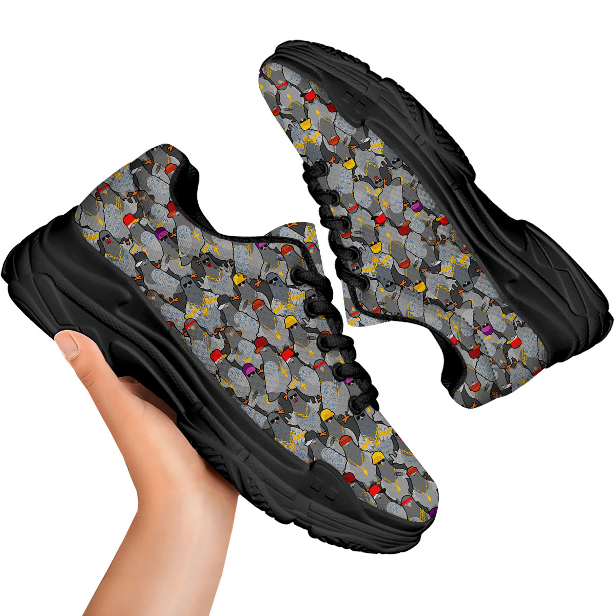 Rock Drove Gangster Print Pattern Black Chunky Shoes-grizzshop