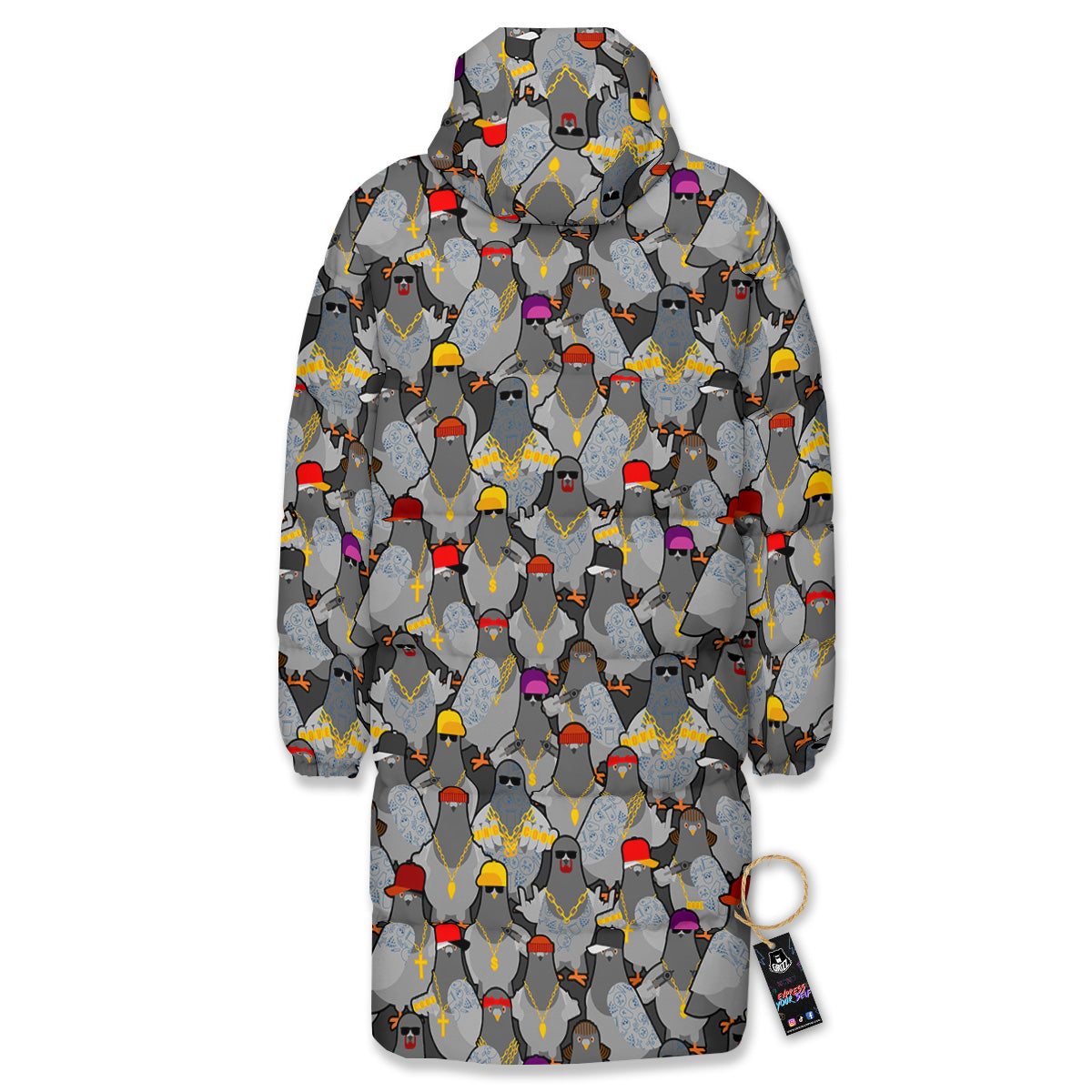 Rock Drove Gangster Print Pattern Long Down Jacket-grizzshop