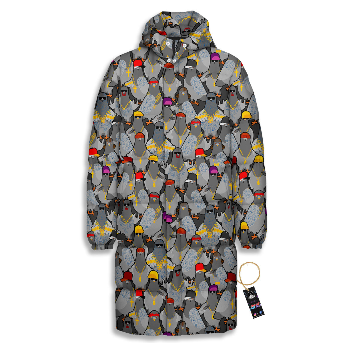 Rock Drove Gangster Print Pattern Long Down Jacket-grizzshop