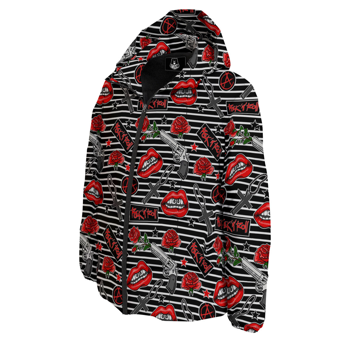 Rock’N’Roll Stiped Black White Print Pattern Down Jacket-grizzshop