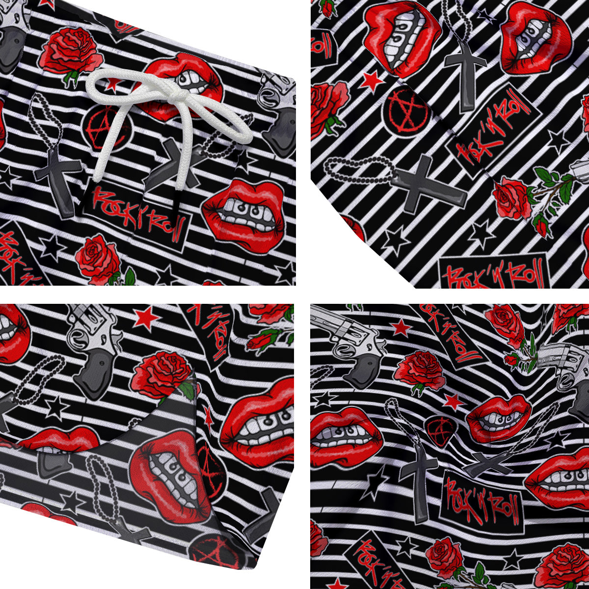 Rock’N’Roll Stiped Black White Print Pattern Men's Running Shorts-grizzshop