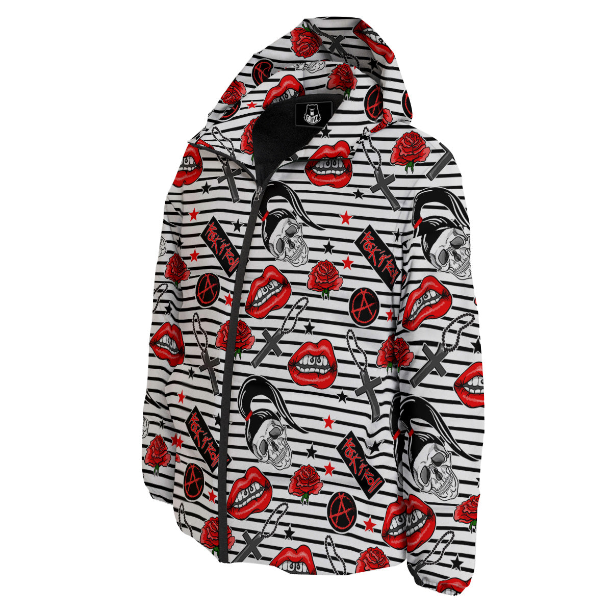 Rock’N’Roll Stiped White Black Print Pattern Down Jacket-grizzshop