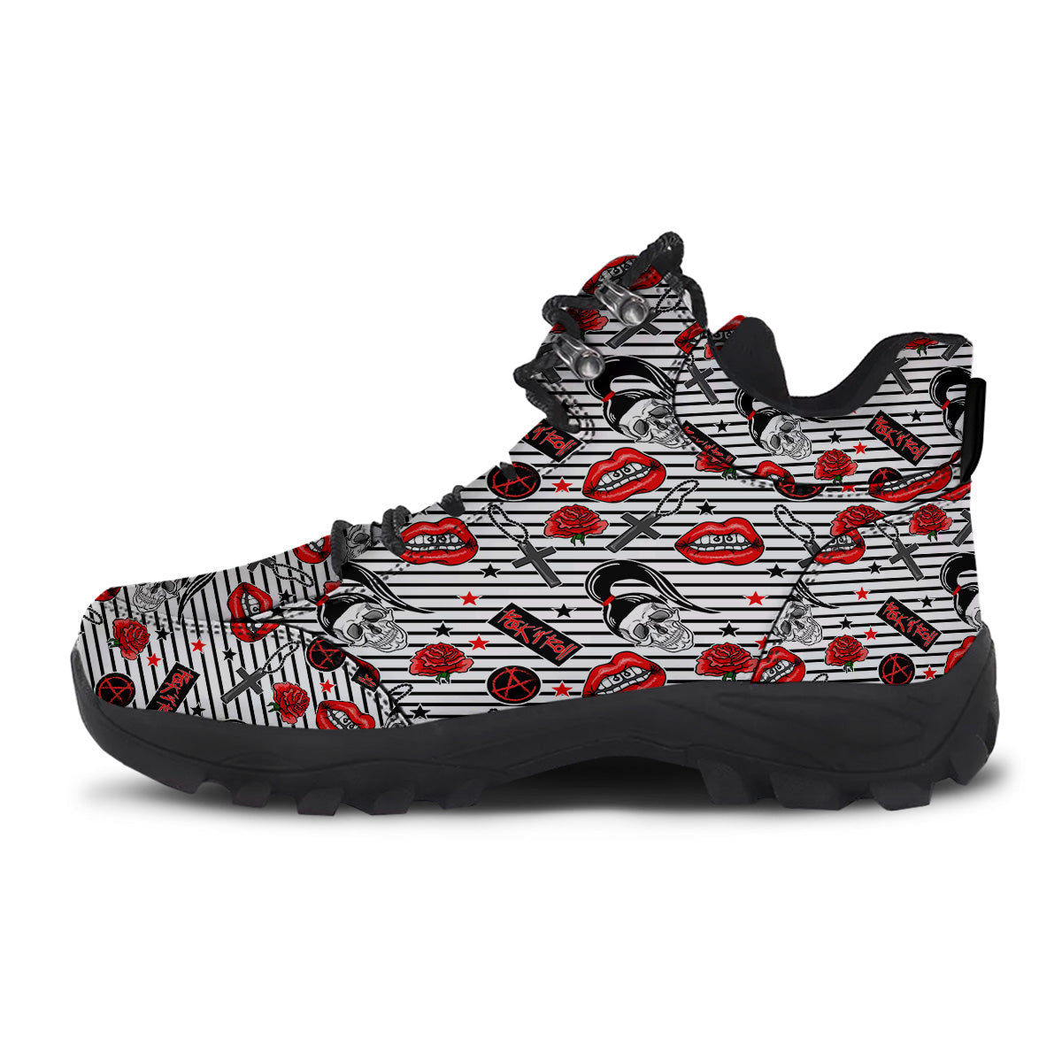 Rock’N’Roll Stiped White Black Print Pattern Hiking Shoes-grizzshop