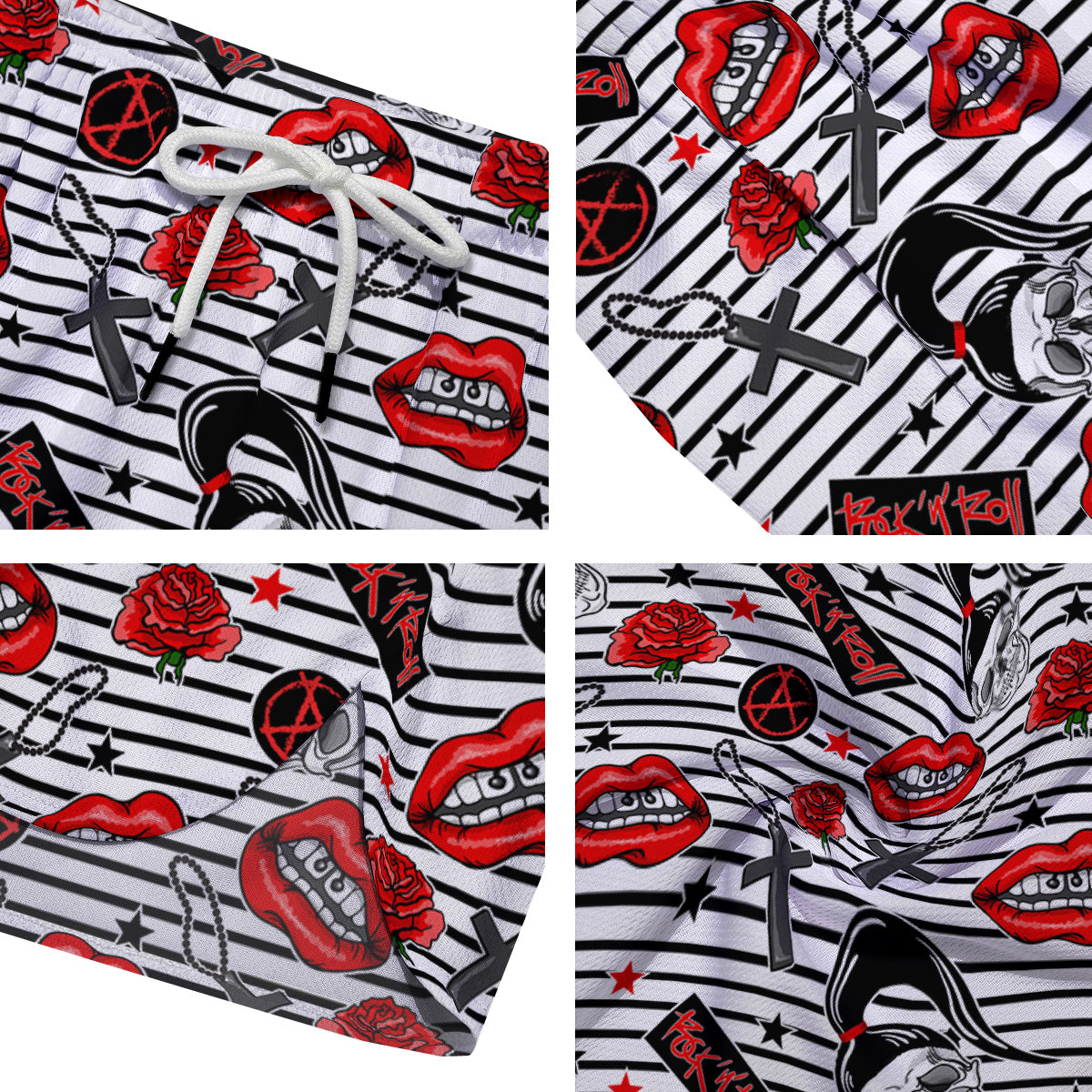 Rock’N’Roll Stiped White Black Print Pattern Men's Running Shorts-grizzshop
