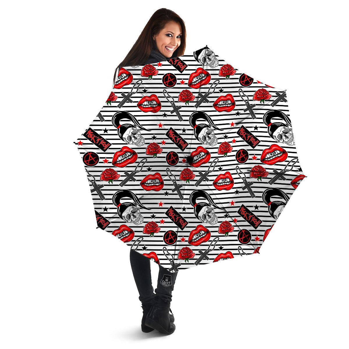 Rock’N’Roll Stiped White Black Print Pattern Umbrella-grizzshop