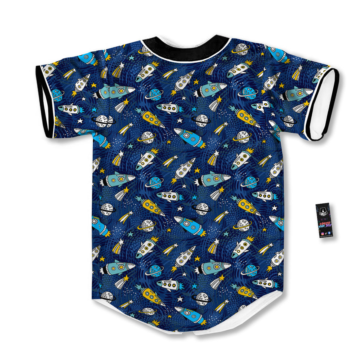 Rocket Doodle Print Pattern Baseball Jersey-grizzshop