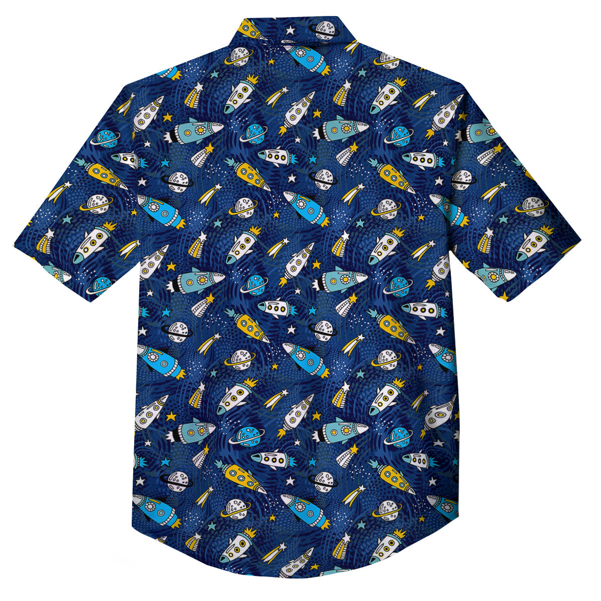 Rocket Doodle Print Pattern Button Up Shirt-grizzshop
