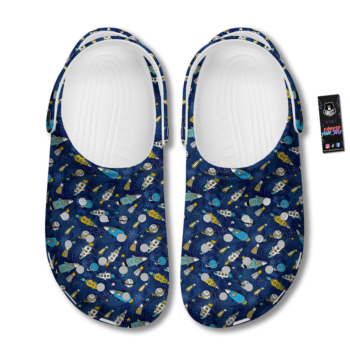 Rocket Doodle Print Pattern Clog-grizzshop