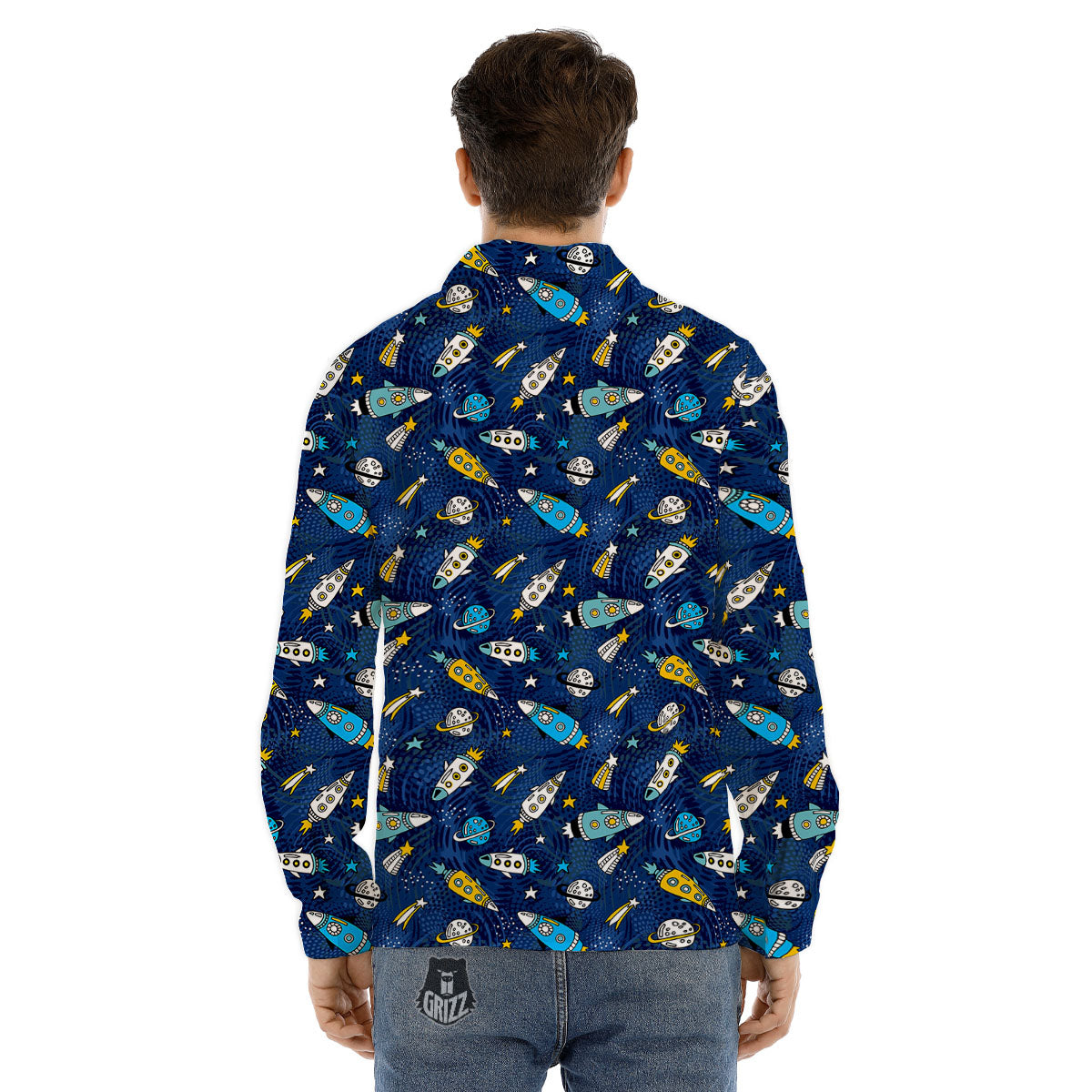 Rocket Doodle Print Pattern Men's Dress Shirts-grizzshop