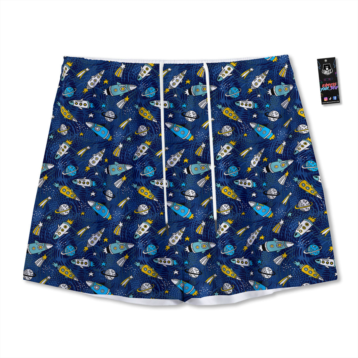 Rocket Doodle Print Pattern Mesh Shorts-grizzshop