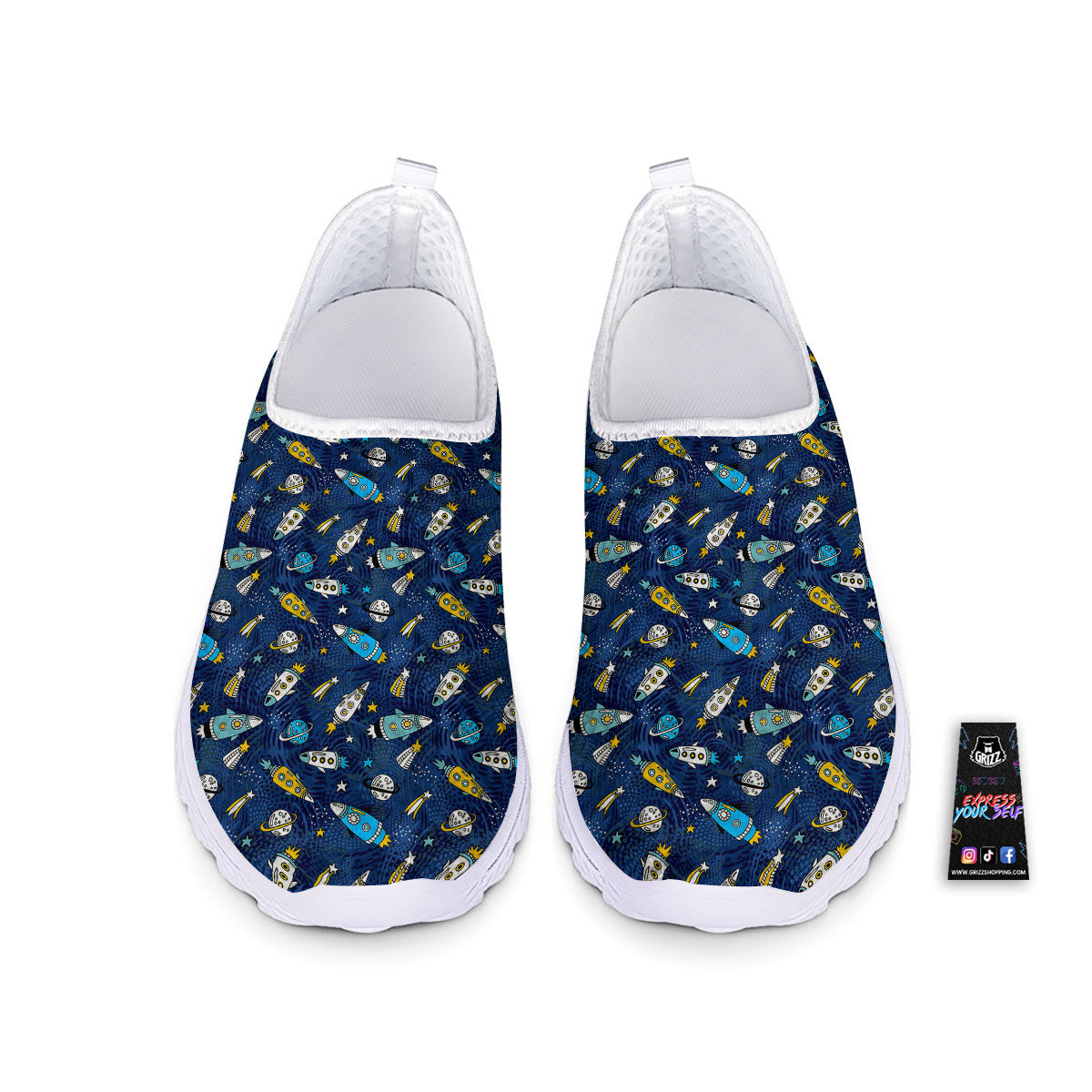 Rocket Doodle Print Pattern Nurse Shoes-grizzshop