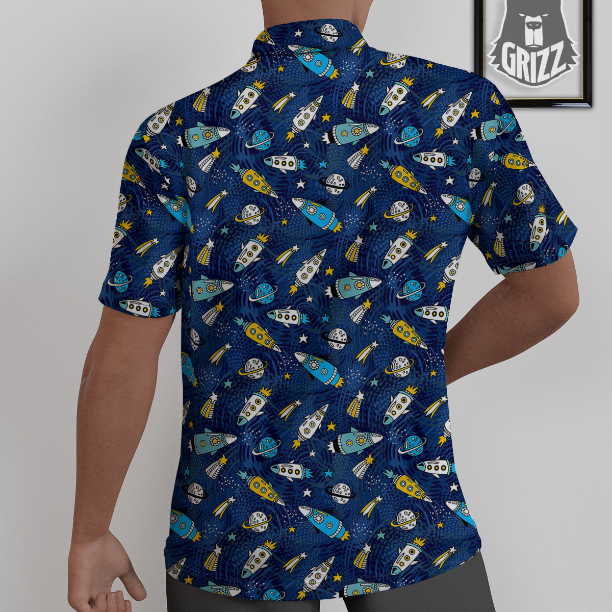 Rocket Doodle Print Pattern Untucked Shirts-grizzshop